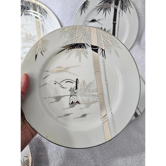 (Set of 6) Kutani Bamboo Porcelain Side Plate White & Sliver Japan 7.5" Asian - Picture 8 of 16